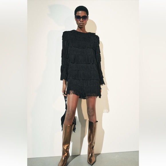 NWT ZARA FRINGE MINI DRESS ZW COLLECTION SIZE S - Picture 2 of 11